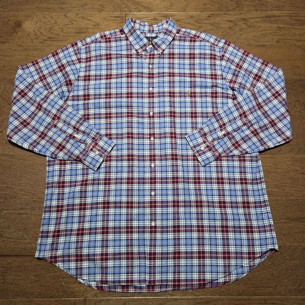 Polo Ralph Lauren Shirt Mens 2XLT Multicolor Plaid Pony Flesh Oxford Long Sleeve